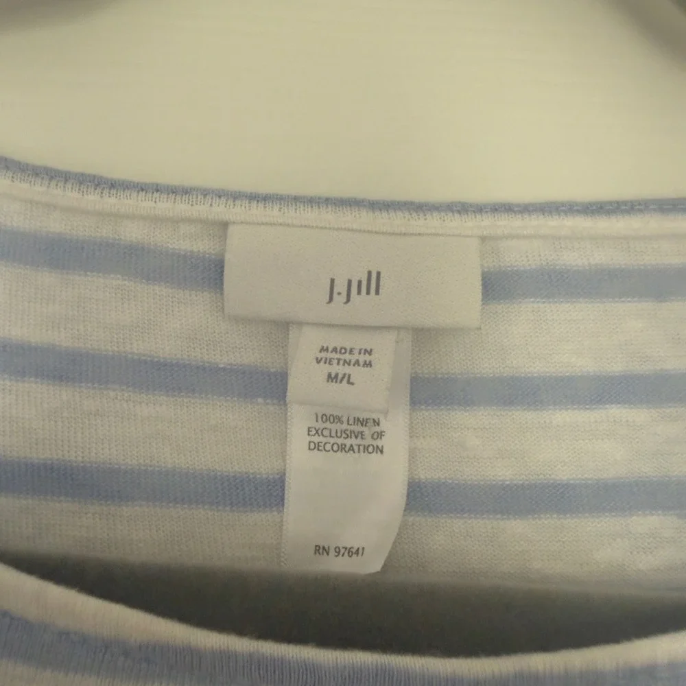 J. Jill Linen Striped Top M L Blue White Dolman Sleeve Oversized Poncho Style - Picture 3 of 7
